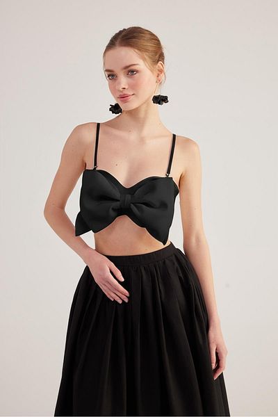 HOLLY LOLLY Ribbon Look Crop Jazmin Blouse Black