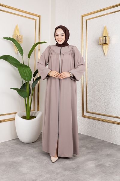 Nevayla Moda Robe Medina Silk Fabric Άνετο/χαλαρό κομμένο Ferace - Μπεζ / F142