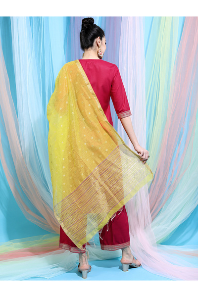 Vishudh By Styli Women Red Printed Kurta with Palazzo & Dupatta