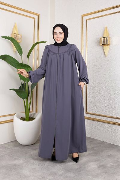 Nevayla Moda Robalı Medina Silk Fabric Comfortable/Loose Cut Ferace - Gray / F142