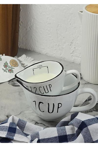 HomeTarz طقم أكواب قياس لوزا مكون من قطعتين - طقم أكواب قياس بورسلين - قطعتين