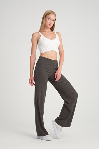 Kallisto Visok struk Antracit široke pantalone - Udobne kroj omotača