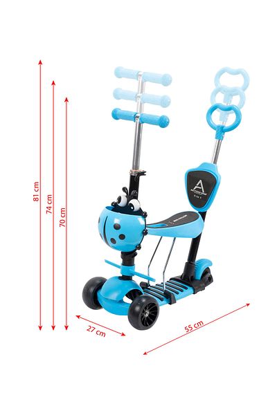 ACTION ONE Trotineta Big Wheels 5 in 1 cu roti luminoase si late, albastru