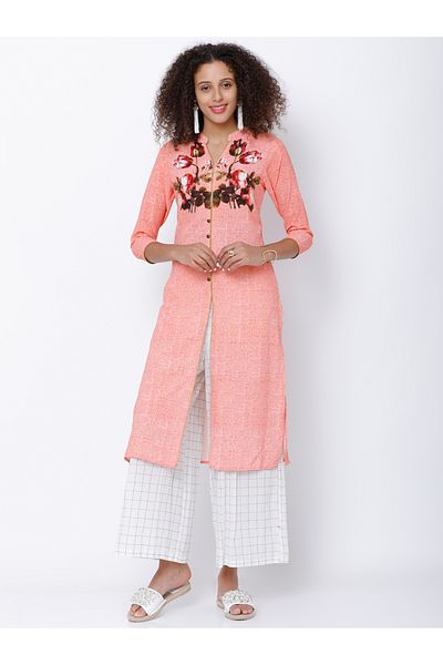 Vishudh By Styli Women Pink Printed Straight Kurta