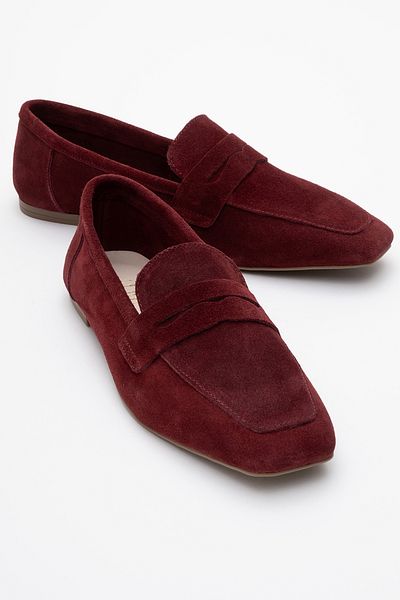 LuviShoes Γυναικεία Loafer Παπούτσια MORNE Βουργουνδίας Suede Γνήσιο Δέρμα