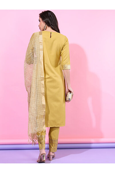 Vishudh By Styli Women Yellow Printed Kurta Set with Dupatta