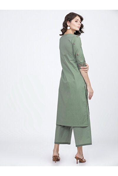 Vishudh By Styli Women Green Printed Cotton Kurta and Palazzo Set