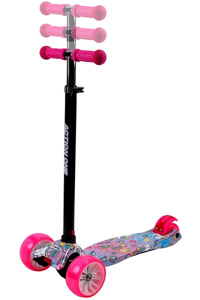 ACTION ONE Sweet Dreams Unicorns scooter, with bright and wide wheels, Pink