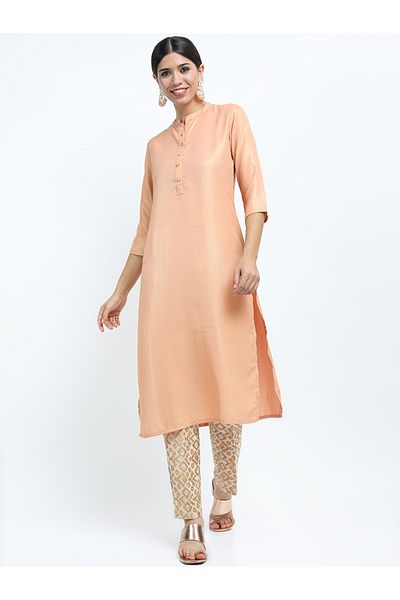 Vishudh By Styli Women Orange Solid Straight Kurta