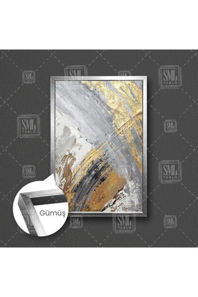 SML TABLO Soyut Modern Altın Mermer Abstract Gold Lüks Dekor Çerçeveli Dikey ...