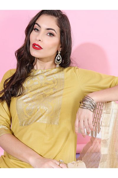 Vishudh By Styli Women Yellow Printed Kurta Set with Dupatta