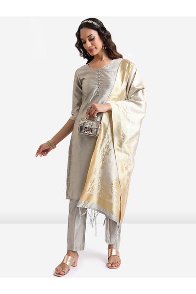 Vishudh By Styli طقم كورتا مطبوع باللون الرمادي للنساء مع دوباتا