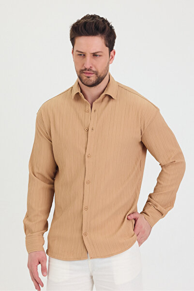 Tarz Cool Чоловіча сорочка з довгими рукавами, облягаючого крою, з деталями у вигляді ліній