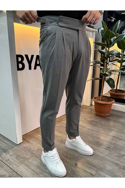 BYATA MENS STYLE Italian Cut Fabric Trousers with Elastic Waist