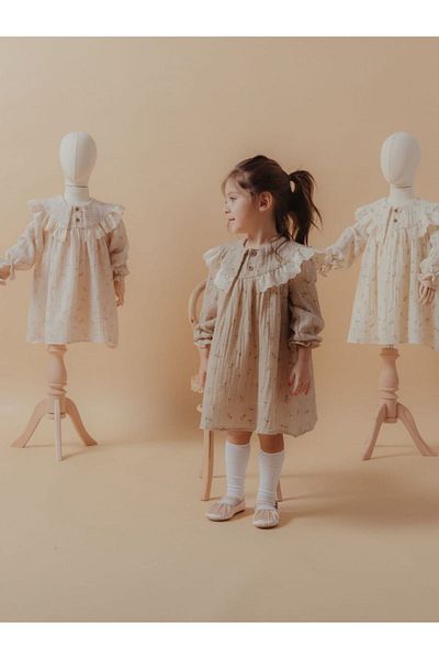 Cherrys Bebek Big Collar Flowery Muslin Dress