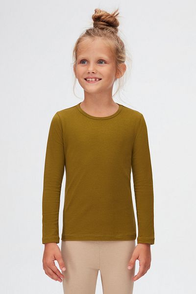 LOVETTI Olive Green Lycra Seasonal Long Sleeve Girl's T-shirt