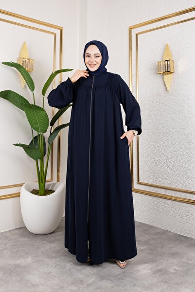 Nevayla Moda Robalı Medine İpeği Kumaş Rahat/Salaş Kesim Ferace - Lacivert / ...