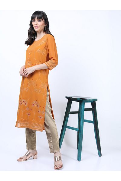 Vishudh By Styli Women Brown Ethnic Motifs Printed Straight Kurta