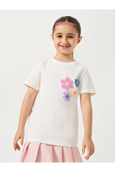 Styli تي شيرت بأكمام طويلة للفتيات الصغيرات مع زهرة كروشيه