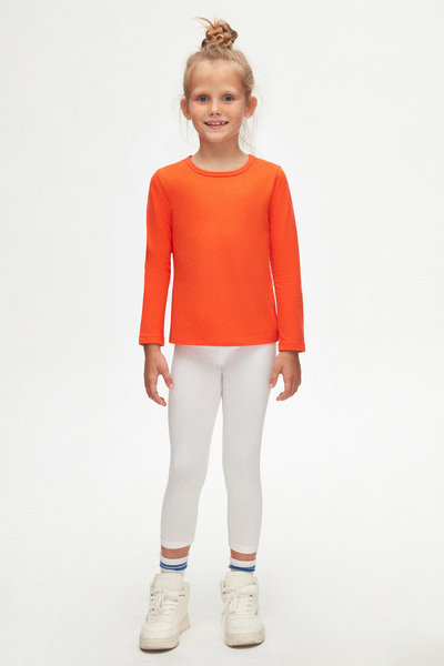 LOVETTI تي شيرت بناتي موسمي برتقالي ليكرا - كم طويل