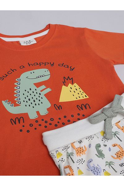 Victor and Jane By Styli Graphic Print T-Shirt and All-Over Printed Pyjama Set