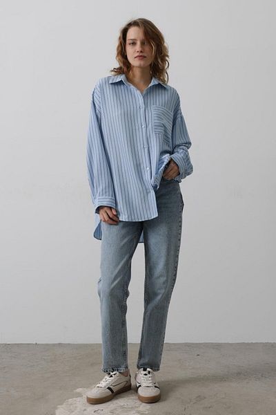 leyla sanat sanata yeni bir bakış açısı Leyla Sanat a New Perspective on Art Striped Single Pocket Shirt - Baby Blue