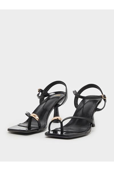 Styli Metal Trim Ankle Strap Stiletto Heel Sandals