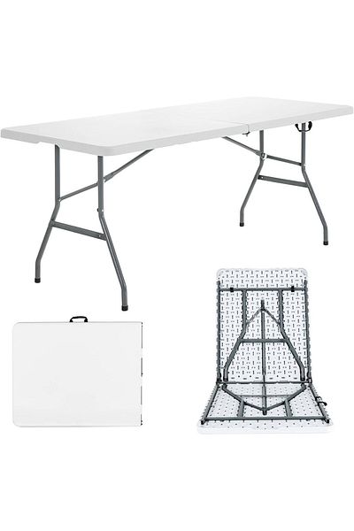 Generic Lightweight Folding Table, 180x74x70 cm, Heavy-duty Plastic Picnic & Camping Table With Carry Handle