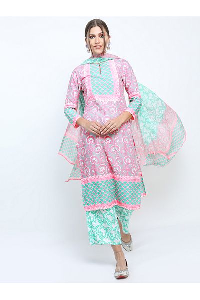 Vishudh By Styli Women Multi-Color Printed Kurta Set with Dupatta