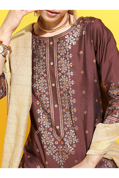 Vishudh By Styli Women Red Printed Viscose Rayon Kurta Set