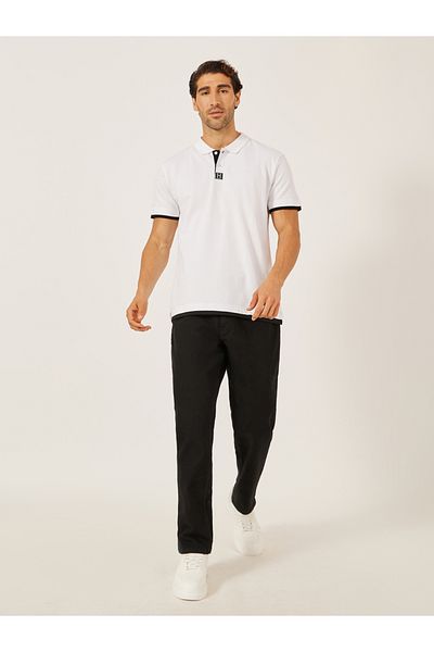 Styli Minimal Print Relaxed Fit Polo T-Shirt with Contrast Placket