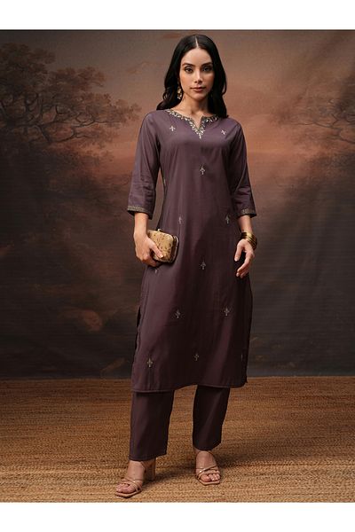 Vishudh By Styli Embroidered Round Neck Tunic and Trousers Co-Ords