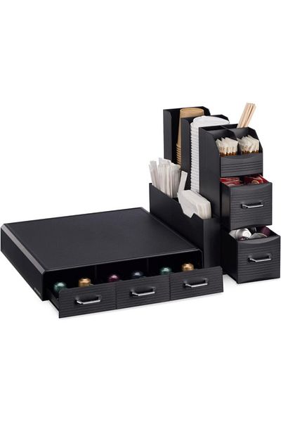Navaris Set suport aparat de cafea cu 3 sertare pentru capsule și 2 sertare pentru consumabile, negru, 60824.01