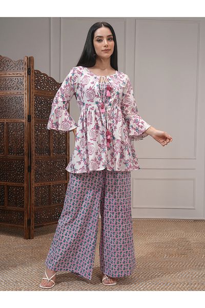 Vishudh By Styli All-Over Printed Tunic with Palazzo Pants and Jacket Co-Ords
