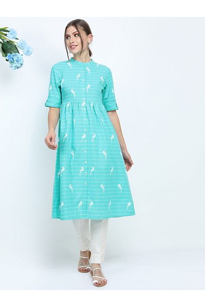 Vishudh By Styli Women Blue Printed Anarkali Kurta