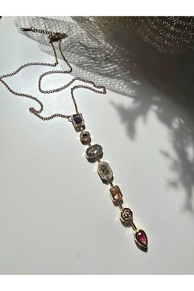 USL Vip Series Women's Colorful Stone Brand Model Design Steel Y Necklace