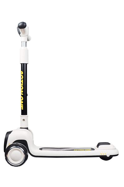 ACTION ONE Black & White scooter with front light and bright, wide wheels, white
