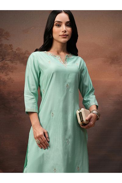 Vishudh By Styli Embroidered Notch Neck Tunic and Trousers Co-Ords