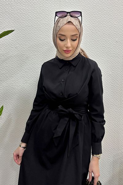 Tesettür Diyarı Μαύρο Φόρεμα Hijab - Μέσης