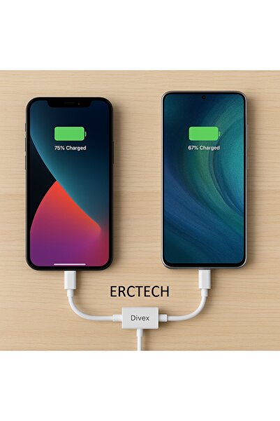 ERCTECH Typce ve İphone 2li Şarj Kablosu 5.0A Yüksek Hızlı Şarj 2 Si Bir Arada