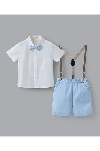 Mark & Mia Mark & Mia Party Suit With Bow & Striped Suspender - White & Blue
