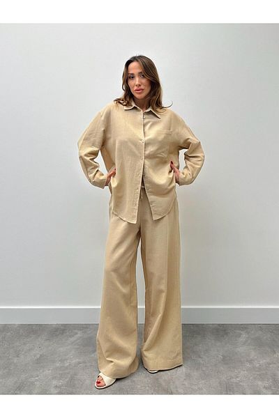 Maldia Shop Women's Linen Pants, Shirt and Stone Set