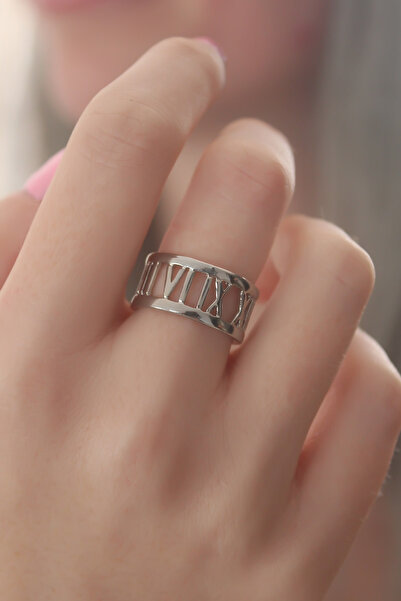 Nehir Silver Color Roman Numeral Model Women's Ring Valentine's Mother's Teac...