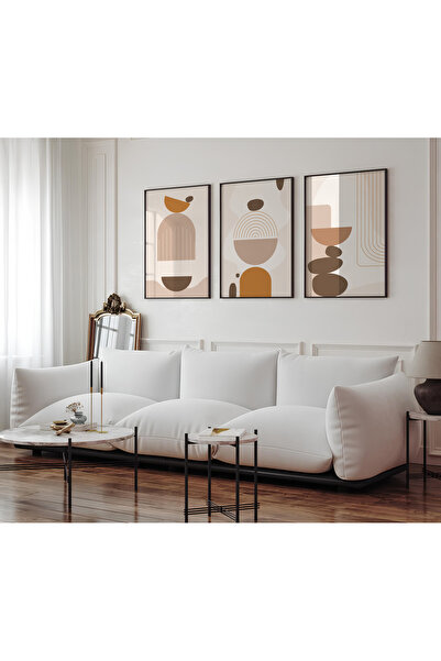 ARTCASTLE Set de 3 tablouri cu ramă din lemn, crem