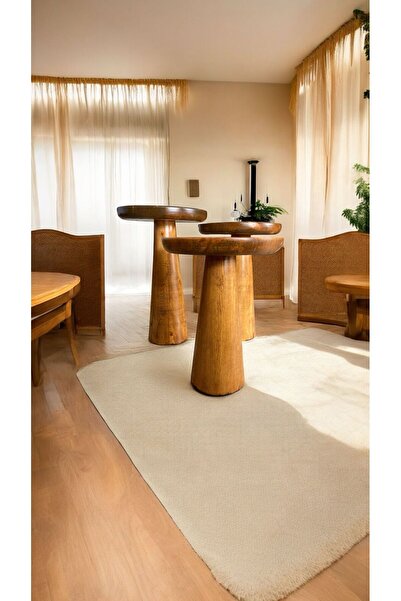 Simillo Home&Living Wood Ahşap 3 lü Set Mantar Yan Sehpa Konik Model / Tik Ağ...