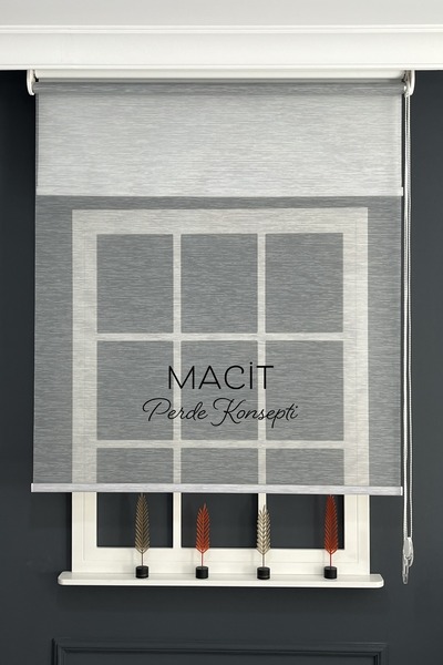 Macit Design Koyu Gri İnce Çizgili Çiftli Tül Ve Stor Perde (Dayanıklı Alümin...