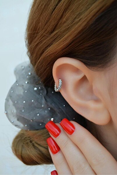 Sacce Scarves&Accessories Zirkon Taşlı Burgulu Halka Helix Piercing Kıkırdak Lob Gümüş Renk Tek Adet