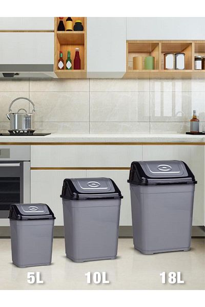 Okyanus Home 5-10-18 Liter Black-Gray 3-Piece Trash Can Set
