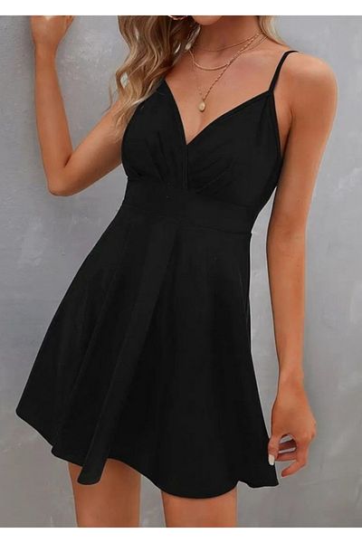 Viyamo New Season Women's Rope Strap Double Breasted Collar Flared Imported Crepe Dress