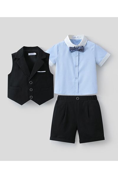 Mark & Mia Mark & Mia Shirt and Pair of Shorts with Waistcoat Party Suit Set - Blue and Black